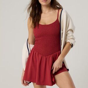 Aerie Real Me Smocked Flowy Dress Summer Burgundy Red Size Medium